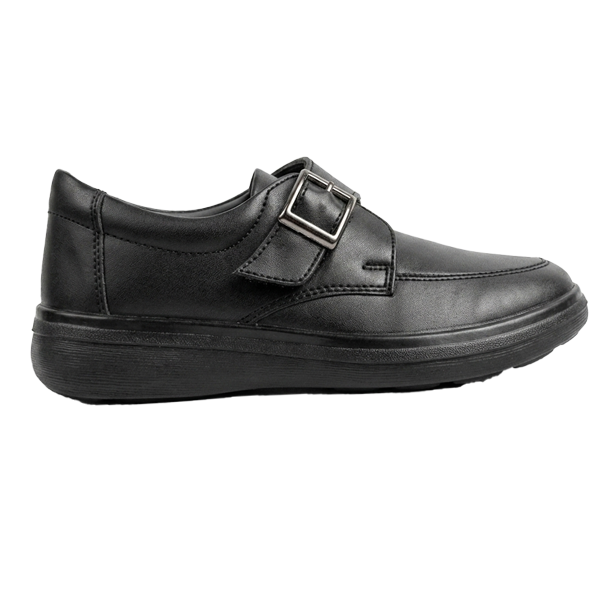 Boys Black School Shoes with Buckle Strap-B-YT-0250053