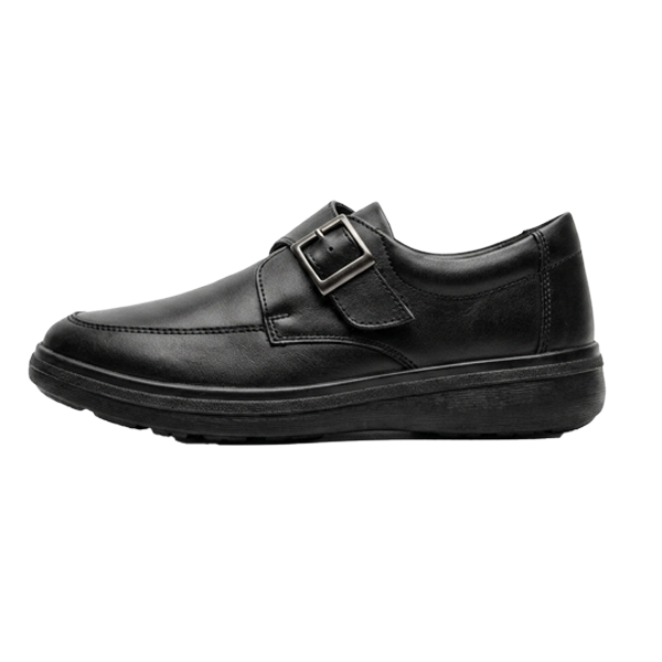 Boys Black School Shoes with Buckle Strap-B-YT-0250053