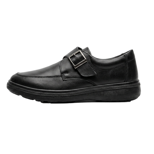 Boys Black School Shoes with Buckle Strap-B-YT-0250053