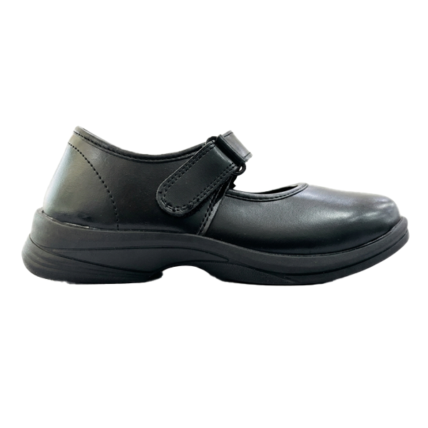 G-LD-0250034-Girls Black Velcro School Shoes