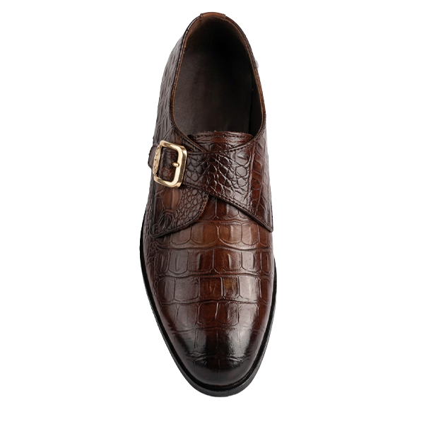 KS-1610 - Premium Brown Alligator Single Monk Strap Leather Shoes