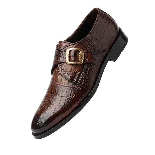 KS-1610 - Premium Brown Alligator Single Monk Strap Leather Shoes