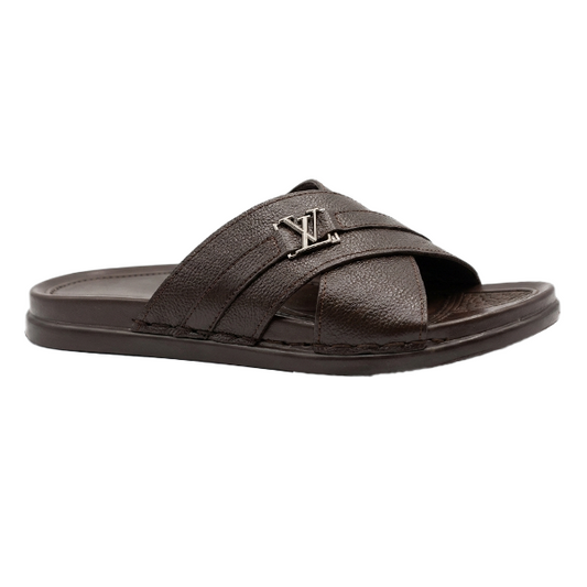 ZR-1013-Men's Leather Cross Strap Slippers
